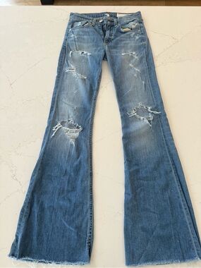 Rag & Bone Distressed Flare Jeans Light Wash Raw Hem Bell Bottom Denim